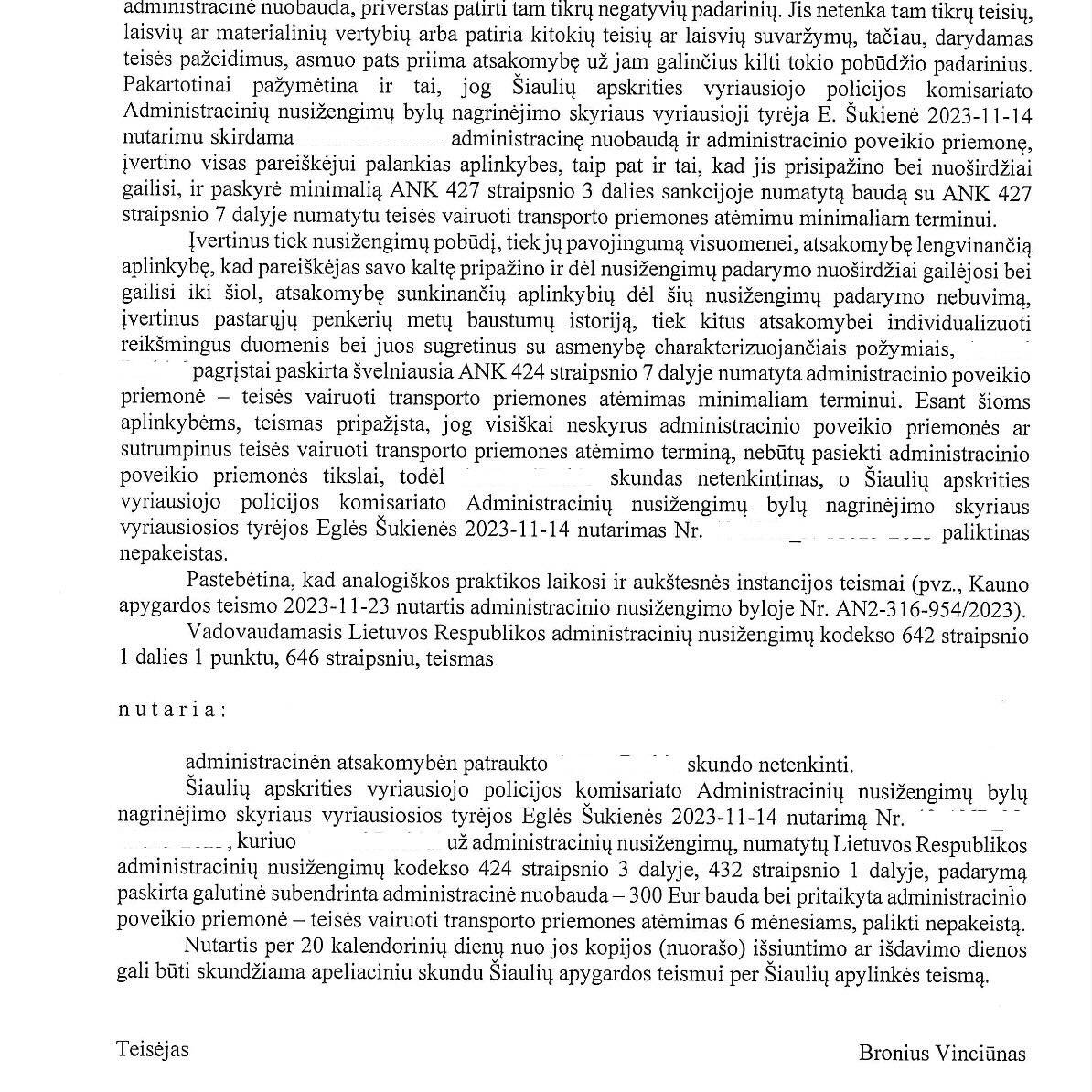 Vairavimas be teisės: apeliacijoje atėmimas panaikintas – sprendimas, 3 psl.