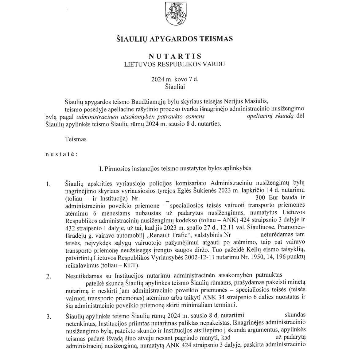 Vairavimas be teisės: apeliacijoje atėmimas panaikintas – sprendimas, 4 psl.